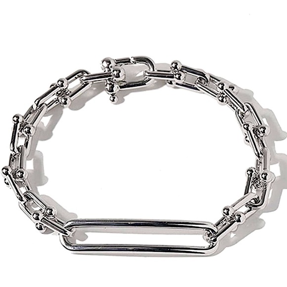 Sterling Silver U Link Horseshoe Chain Link Unisex Paperclip Bracelet - Picture 1 of 10
